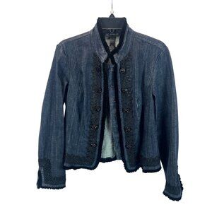 I.N.C Embellished Lace Denim Jean Jacket Size L Long Sleeves  Western Victorian